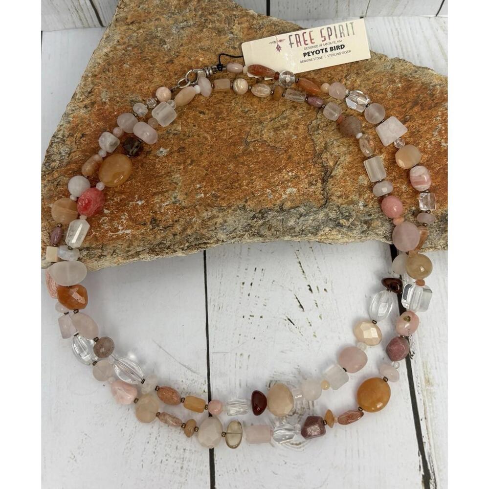 Peyote Bird Free Spirit Multi Gemstone Sterling Silver‎ Bead Necklace 33" J213